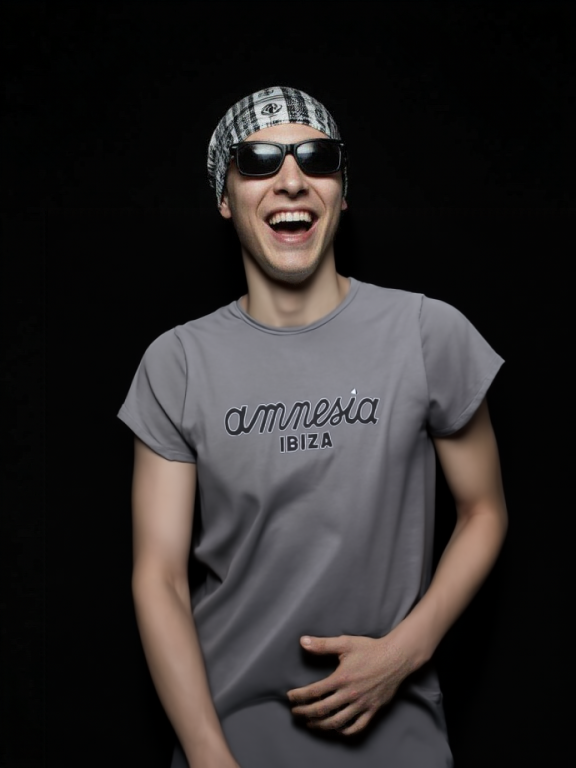 AMNESIA IBIZA BLACK ON GREY T-SHIRT