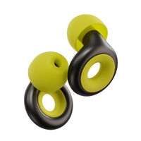 A pair of modern wireless earbuds with a matte black outer ring and a bright lime green inner ring and silicone tips, shown on a solid white background.