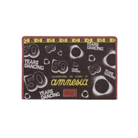 An IQOS wrap celebrating 50 years of amnesia, featuring a dark textured background with white circular graphics and yellow text, shown on a plain white background.